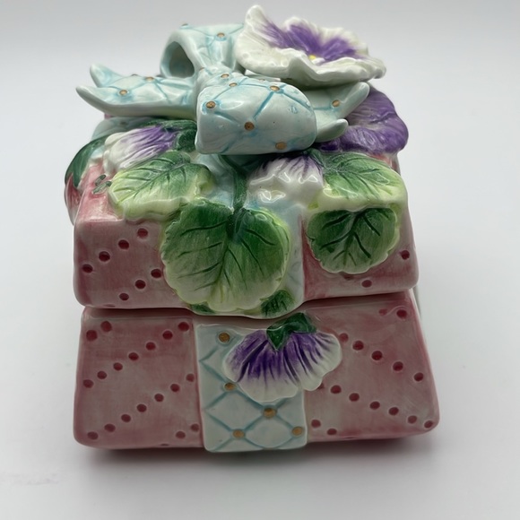 Fitz and Floyd Vintage Essentials Porcelain Blue Floral Themed Square Trinket bx - Picture 4 of 7